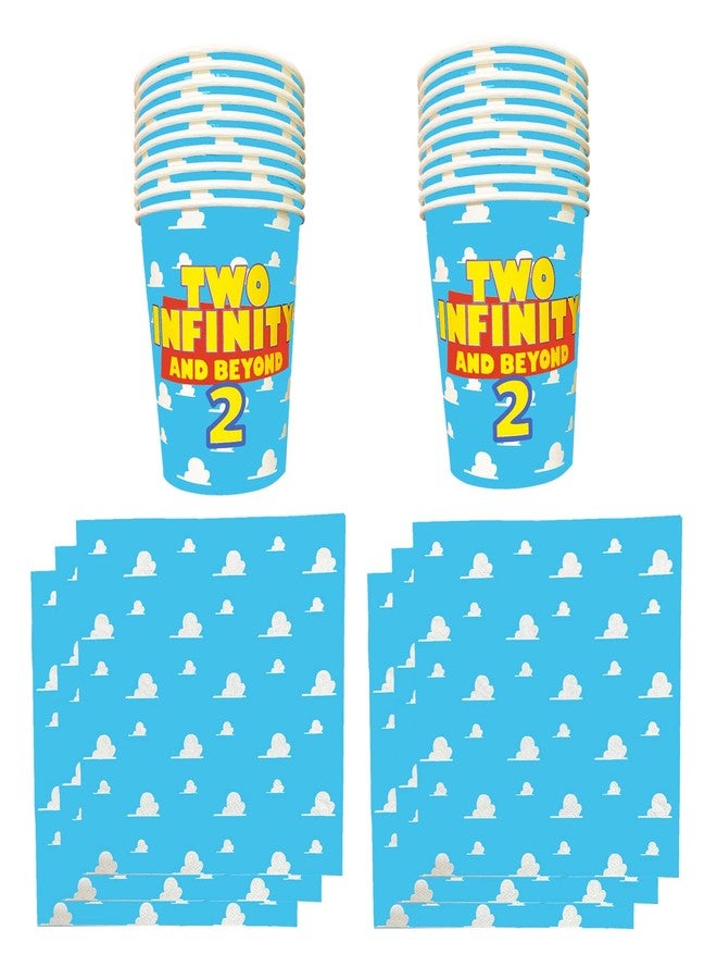 BIGKEOKI Cartoon Story 2nd Birthday Paper Plates Napkins and Cups Two inspired 2 to infinity inspired Beyond Bday Decorations Party Supplies Serve 30 Guests(Blue Sky 2nd Bday) - Image 4